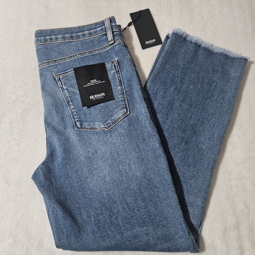 Hudson Nico Midrise Straight Crop Distressed Jean: Seaglass: 31